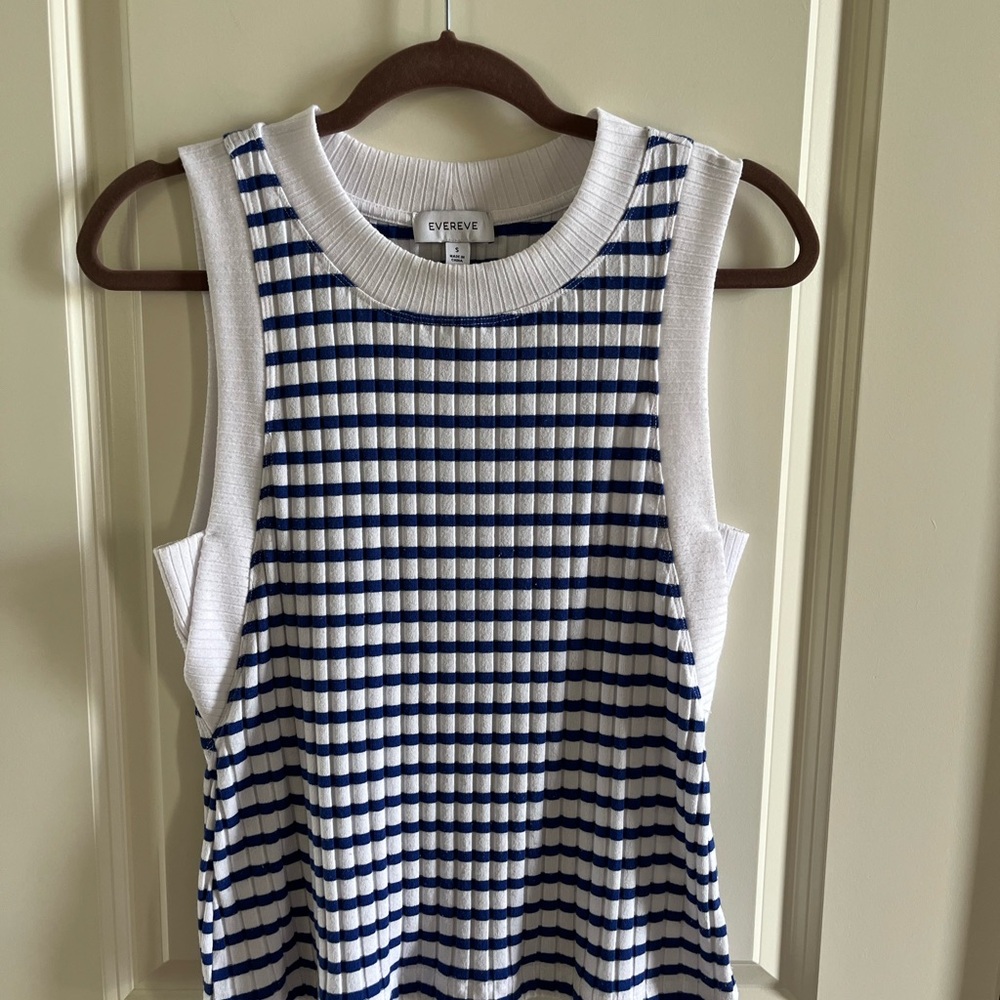 Evereve Blue and White Ribbed Tank Top